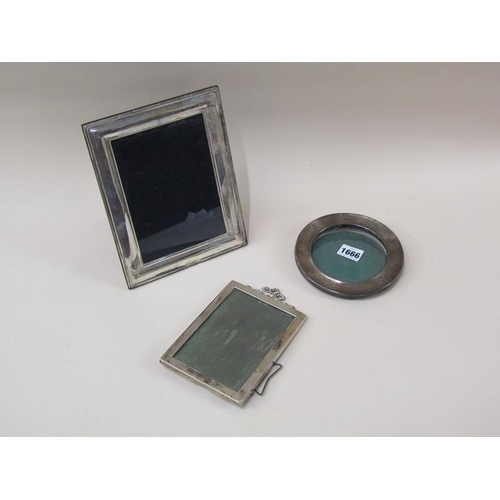 1666 - CIRCULAR SILVER PHOTO FRAME AND TWO SILVER RECTANGULAR PHOTOFRAMES