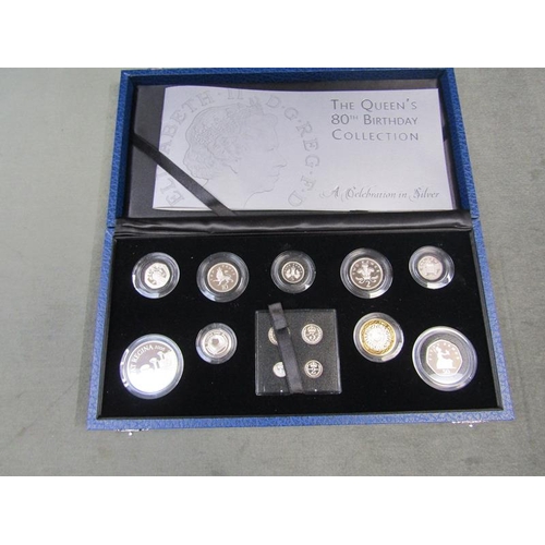 1696 - BOX SET THE QUEENS 80th BIRTHDAY COLLECTION SILVER PROOF COINAGE