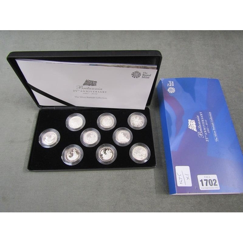 1702 - BOX SET BRITANNIA 25th ANNIVERSARY SILVER PORTRAIT COLLECTION COINS