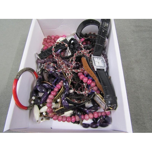 1765 - BOX OF MIXED COSTUME, BEADS, WATCHES ETC.