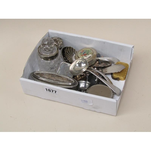 1677 - BOX; SILVER PLATE, SILVER TOPPED POTS ETC.