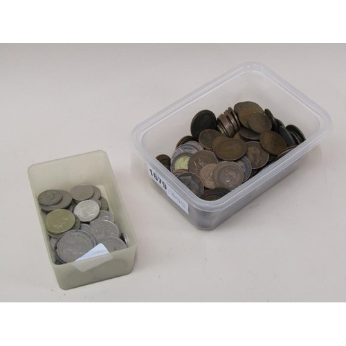 1679 - TWO SMALL TUBS OF COPPER AND OTHER COINS