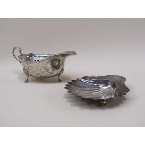 1685 - SILVER SHELL BUTTER DISH AND A SILVER SAUCEBOAT