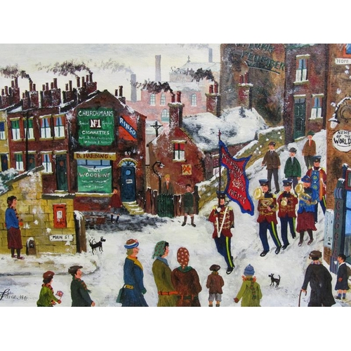 1157 - ALAN TORTICE, THE SALLY ARMY SIGNED OIL ON CANVAS, FRAMED 34 x 50 cms