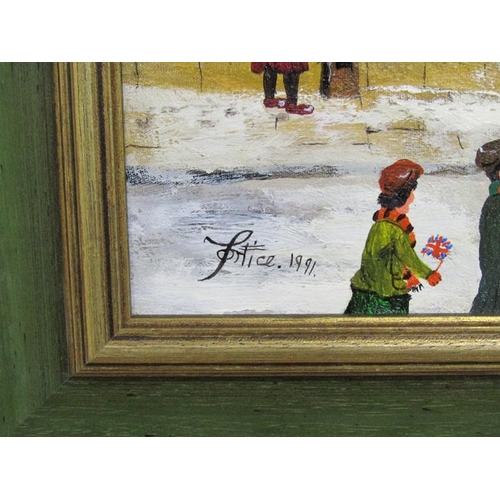 1157 - ALAN TORTICE, THE SALLY ARMY SIGNED OIL ON CANVAS, FRAMED 34 x 50 cms