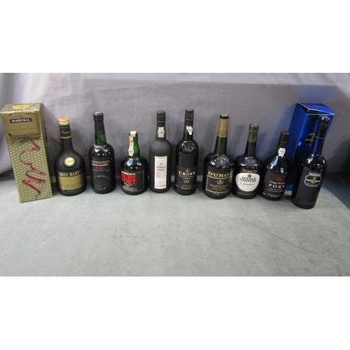 1226 - BOX; TEN BOTTLES OF PORT AND COGNAC