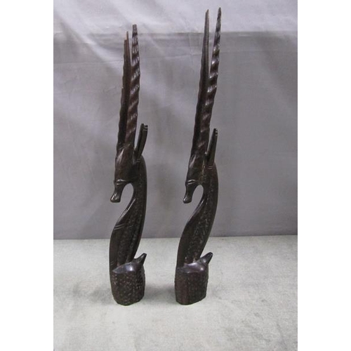 1386 - WOOD CARVED ANTELOPE FIGURES