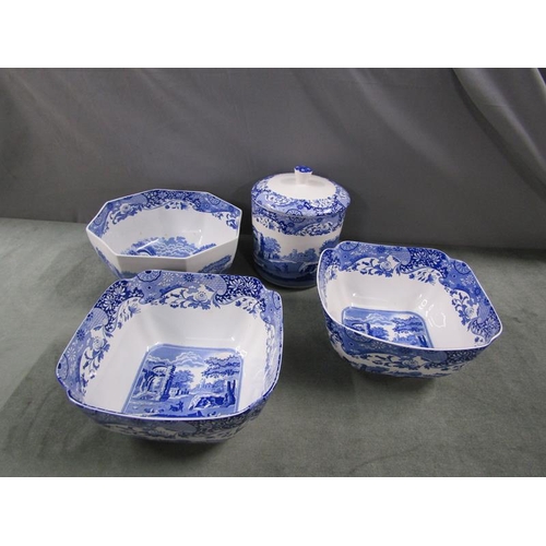 1823 - THREE SPODE ITALIAN BOWLS, BISCUIT BARRELL