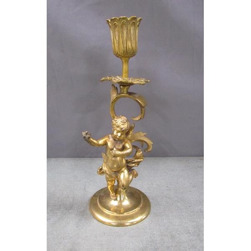 1382A - FRENCH ORMOLU CHERUB CANDLESTICK, 24CM H