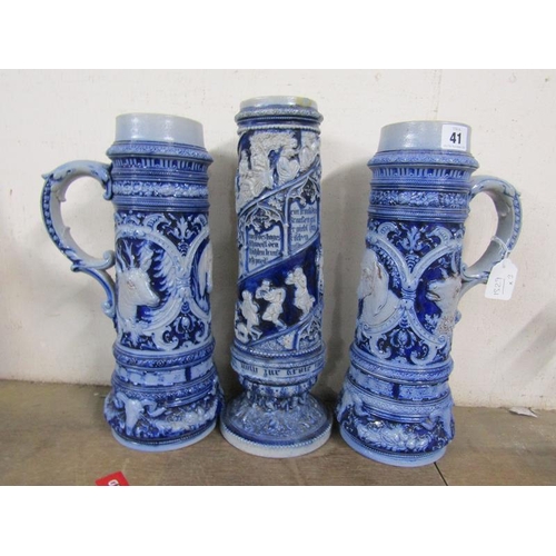 41 - LARGE GERMAN SALTGLAZED STONEWARE TANKARDS