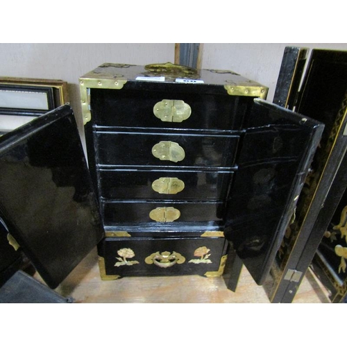 60 - ORIENTAL BLACK LACQUERED CABINET AND SCREEN