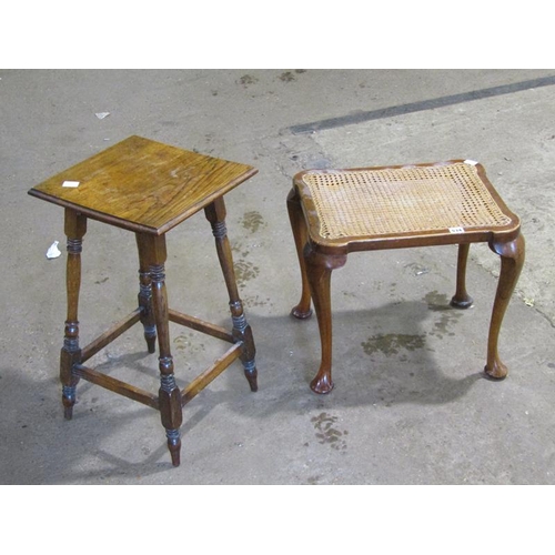 534 - CANE SEATED STOOL; OAK TABLE