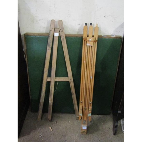 605 - TWO EASELS; CARD TABLE