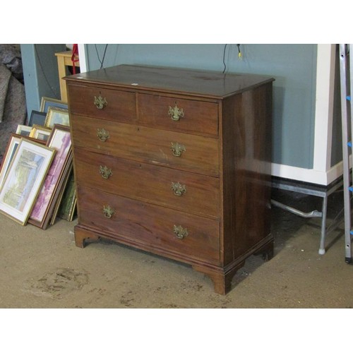 599 - GEORGIAN MAHOGANY CHEST OF TWO SHORT AND THREE LONG DRAWERS