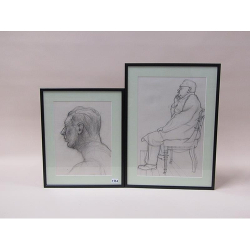 1114 - TWO CHARCOAL SKETCHES - PORTRAIT OF GENTLEMEN, 35CM X 26CM & 46CM X 30CM