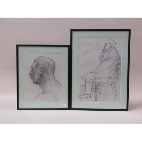 1114 - TWO CHARCOAL SKETCHES - PORTRAIT OF GENTLEMEN, 35CM X 26CM & 46CM X 30CM