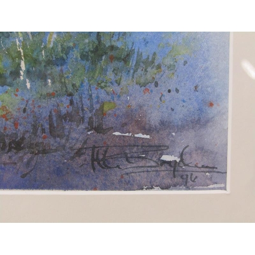 1115 - SIGNED INDISTINCTLY - THE PLANTATION BUNGALOW, SIGNED WATERCOLOUR, F/G, 39CM X 51CM