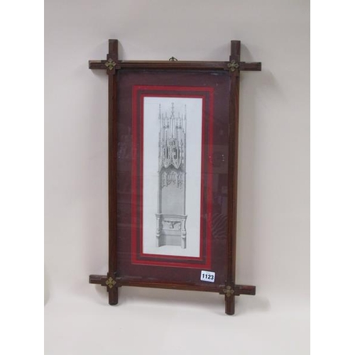 1123 - GLAZED OXFORD FRAME CONTAINING A B&W PRINT OF A THRONE CHAIR, 36CM X 13CM