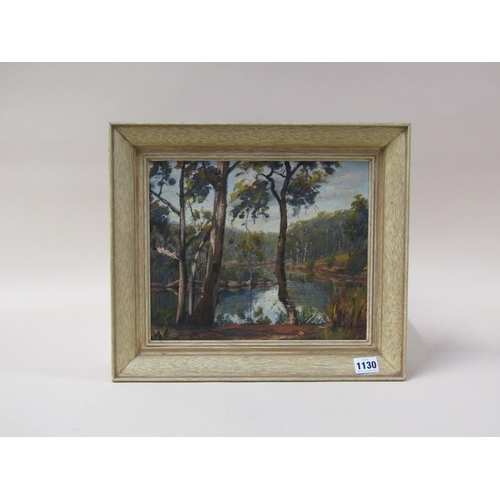 1130 - RAYMOND DE CUSACK - LAKE PARRA MATTA, OIL ON BOARD, FRAMED, 24CM X 29CM