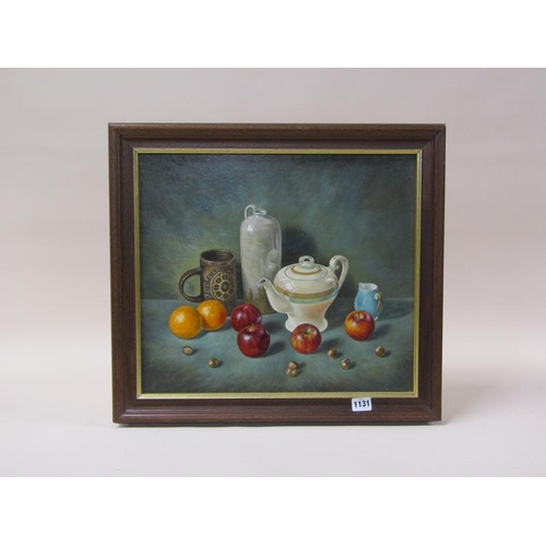 1131 - DIRK H DE VRIES - STILL LIFE, APPLES AND NUTS, SIGNED OIL ON BOARD, FRAMED, 39CM X 44CM