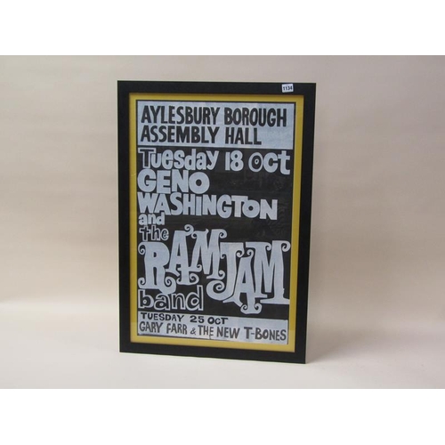 1134 - AYLESBURY BOROUGH ASSEMBLY HALL POSTER, GENO WASHINGTON & THE RAMJAM BAND, F/G, C.1960, 74CM X 47CM