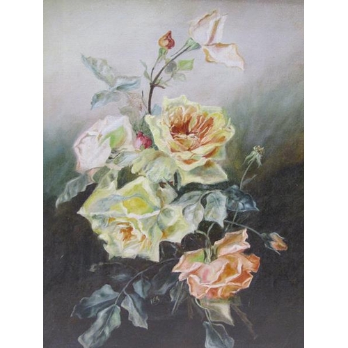 1138 - UNSIGNED - TWO ROSE PAINTINGS, OIL ON CANVAS, EACH APPROX 50CMX 39CM