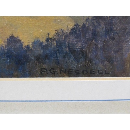 1140 - P G NEEDELL - EVENING SHADOWS, SISTERON, F/G, INFORMATION TO REVERSE, SIGNED, 29CM X 30CM