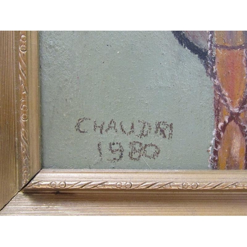 1147 - CHOUDRI 1980 - MILITARY BANDSMAN, SIGNED OIL ON BOARD, FRAMED, 74CM X 56CM