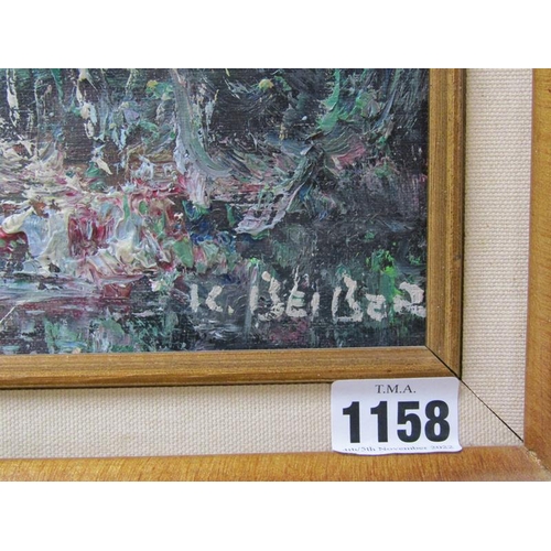 1158 - K BEIBER - WOODLAND WATERWAY, SIGNED OIL ON CANVAS, FRAMED, 49CM X 60CM