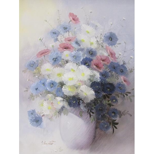 1159 - - EDWARD - VASE OF SUMMER FLOWERS, SIGNED OIL ON CANVAS, FRAMED, 60CM X 50CM