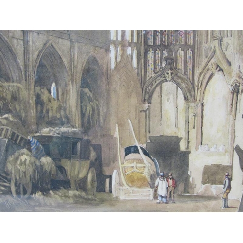 1166 - IN THE MANNER OF JS COTMAN - L'EGLISE DE ST LAURENT 1821, UNSIGNED WATERCOLOUR, F/G, 19CM X 25CM