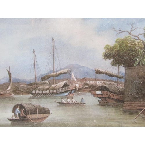 1168 - SERIES OF FOUR F/G ORIENTAL COLOURED PAINTINGS - COASTAL AND ISLAND SCENES, EACH 16CM X 27CM