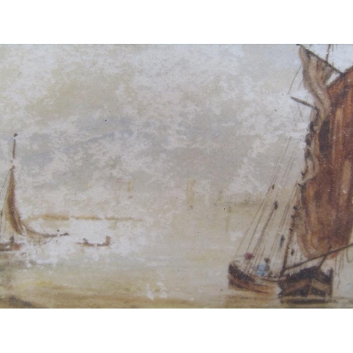 1171 - TWO FRAMED MINIATURE WATERCOLOURS - COLLECTING FAGGOTS & COASTAL SAILING VESSELS, BOTH FRAMED