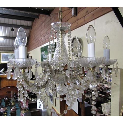 1186 - CRYSTAL LUSTRE SIX BRANCH CHANDALIER -50cms