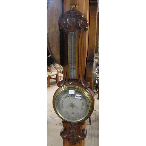 1189 - LATE VICTORIAN/EDWARDIAN OAK CASED WALL BAROMETER - 79cms L