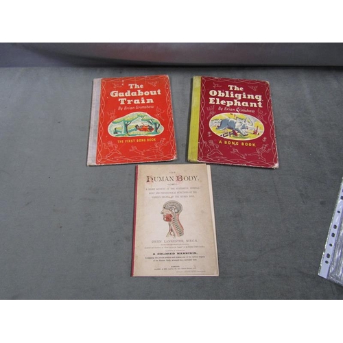 1222 - VINTAGE BOOKS, THE GADABOUT TRAIN AND THE OBLIGING ELEPHANT PLUS PAMPHLET : THE HUMAN BODY, A COLOUR... 