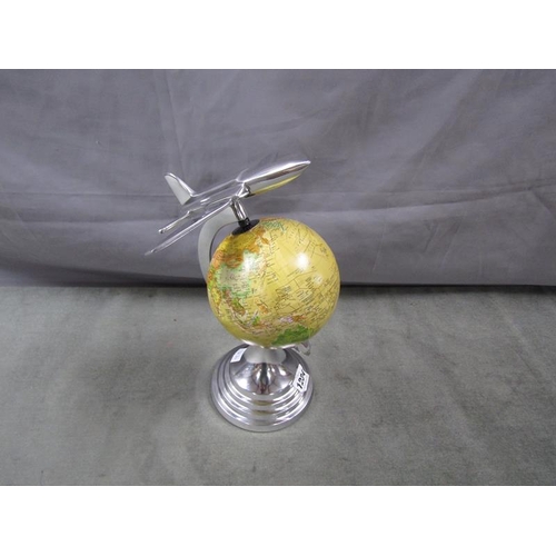 1234 - GLOBE WITH METAL AEROPLANE MOUNT - 33cms H