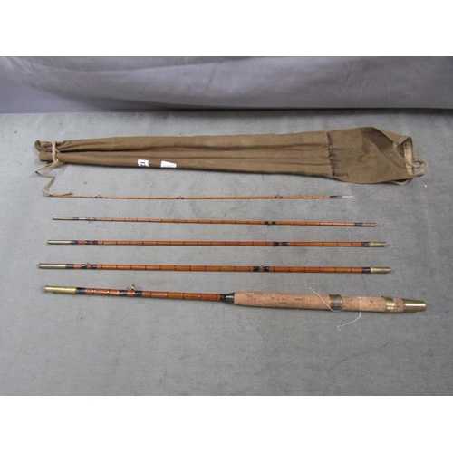 1235 - VINTAGE CASED SPLIT CANE FISHING ROD TOGETHER WITH ACCESSORIES AND REEL