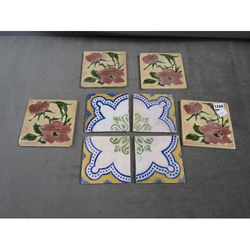 1244 - SET OF TUBE LINE AND DELFT TILES, LARGEST 15.5cms SQ