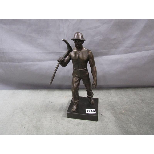 1248 - BRONZED FIGURE OF A MINER WITH A PICKAXE 28cms H