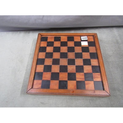 1249 - 19c GAMING BOX WITH CHESS BOARD SLIDING LID 32cms SQ