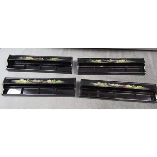 1271 - VINTAGE CASED SET OF FOUR CHINESE FUJIAN LACQUER WARE STANDS - 42cms L