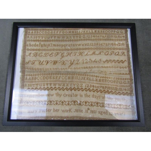 1276 - MID 19c FRAMED SAMPLER 27 x 25 cms