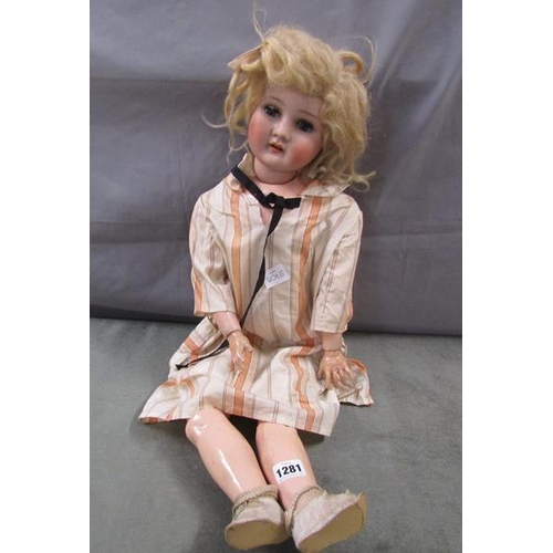 1281 - VINTAGE GERMAN BISQUE HEAD DOLL - 66cms L