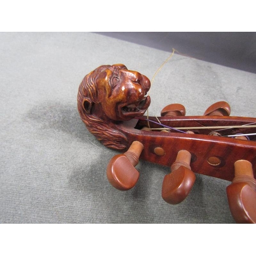 1312 - VIOLIN WITH CARVED LIONS HEAD - 60cms L