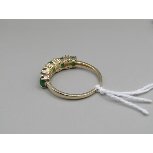 1512 - GOLD FIVE STONE EMERALD RING SIZE P 1/2