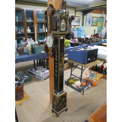 1188A - 20c EBONISED AND CHINOISSERIE DECORATED LONGCASE CLOCK - WITH TEMPUS FUGIT MOVEMENT 188cms H