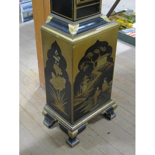 1188A - 20c EBONISED AND CHINOISSERIE DECORATED LONGCASE CLOCK - WITH TEMPUS FUGIT MOVEMENT 188cms H