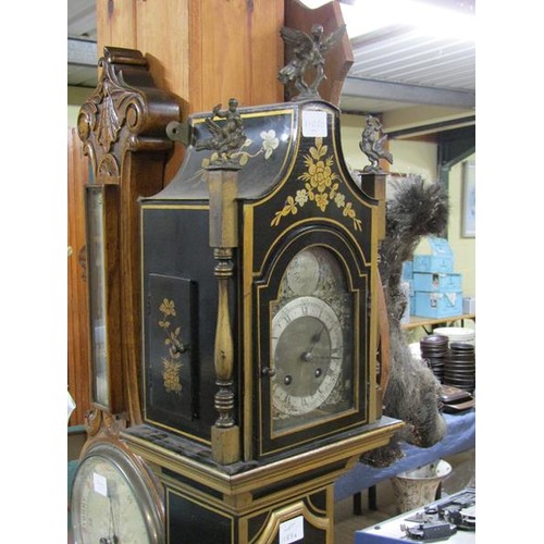 1188A - 20c EBONISED AND CHINOISSERIE DECORATED LONGCASE CLOCK - WITH TEMPUS FUGIT MOVEMENT 188cms H