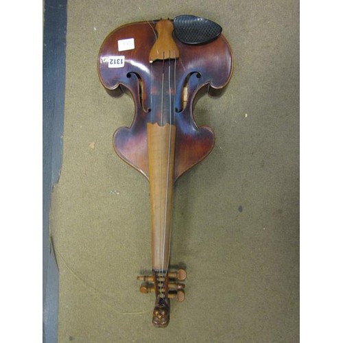 1312 - VIOLIN WITH CARVED LIONS HEAD - 60cms L